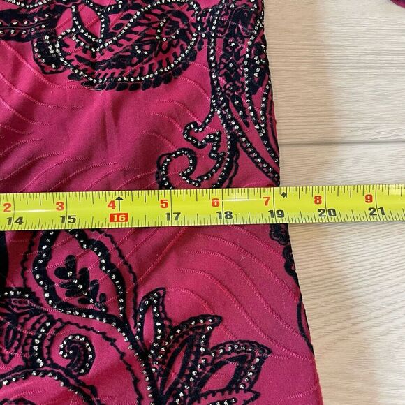 JM Collection‎ Womens Blouse PL Red/Black Velvet Beaded Paisley dark academia - Picture 6 of 8